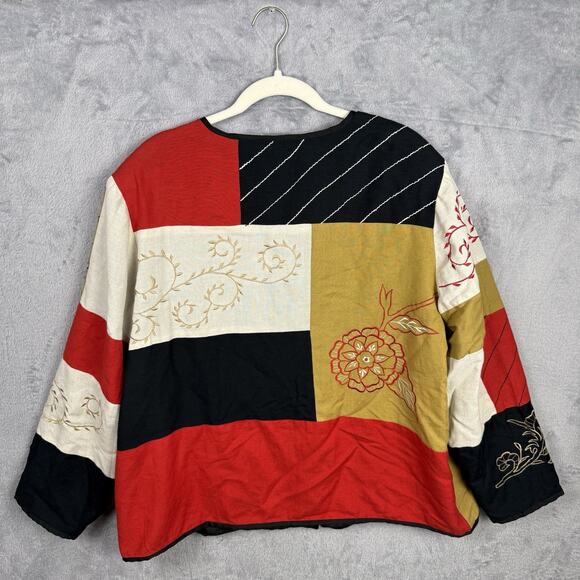 Vtg Allure Patchwork Blazer Jacket 1X Boho Peasant Embroidered Cotton Flax Blend - Picture 4 of 8